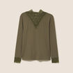 T-shirt cintr&eacute; col montant dentelle vert kaki femme