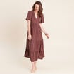Robe &eacute;vas&eacute;e col v doubl&eacute;e marron fonc&eacute; femme