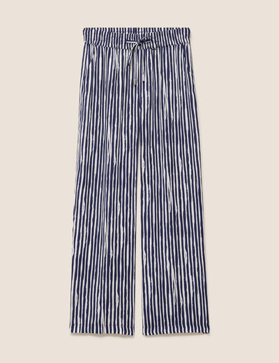 Pantalon large taille haute blanc femme