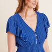 Robe droite fluide smockée bleu electrique femme