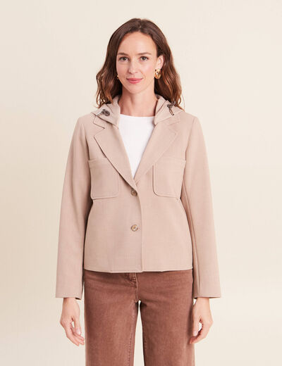 veste cintr&eacute;e doubl&eacute;e avec capuche beige femme