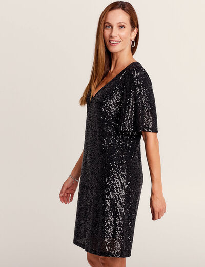 Robe évasée sequins noir femme