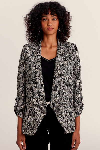 Veste droite col cascade noir femme