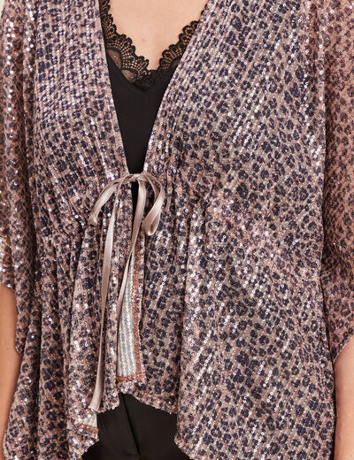 Kimono &agrave; sequins couleur cuivre femme