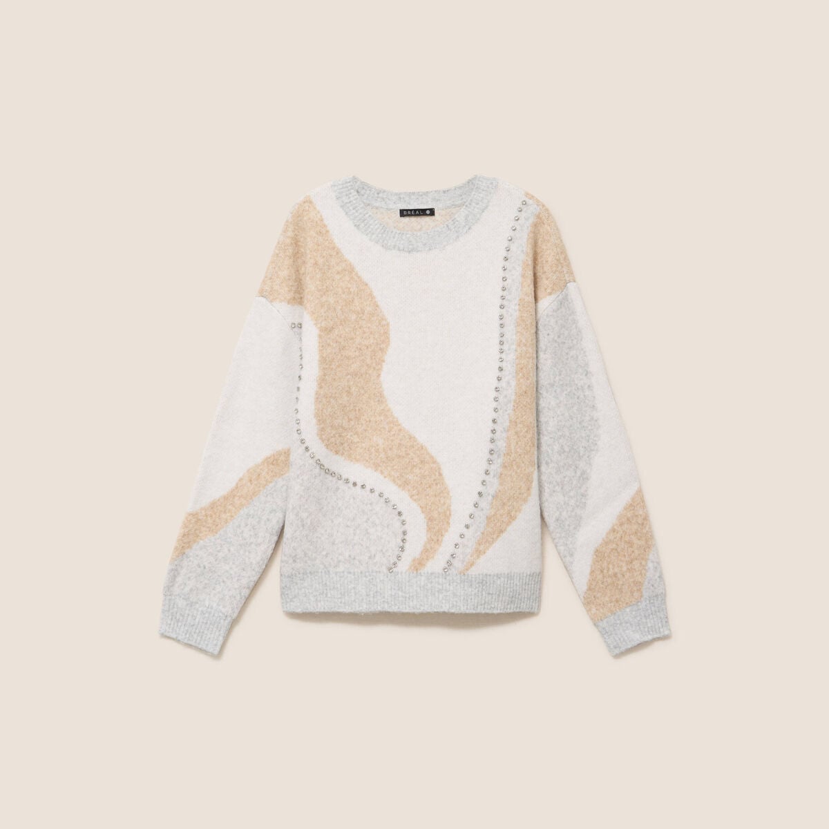 Pull col rond beige femme