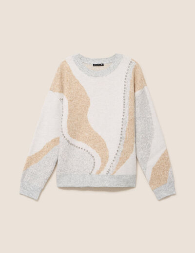 Pull col rond beige femme