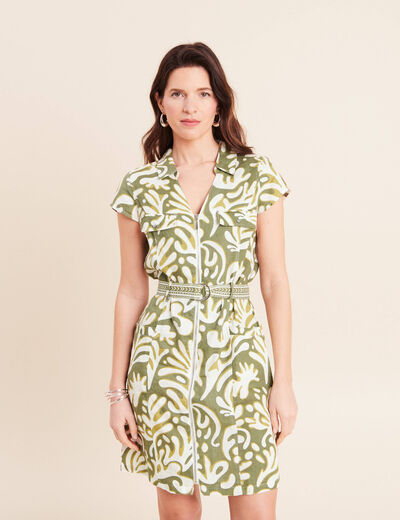Robe droite zipp&eacute;e vert femme