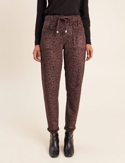 Pantalon coupe mom 7/8&egrave;me marron fonc&eacute; femme