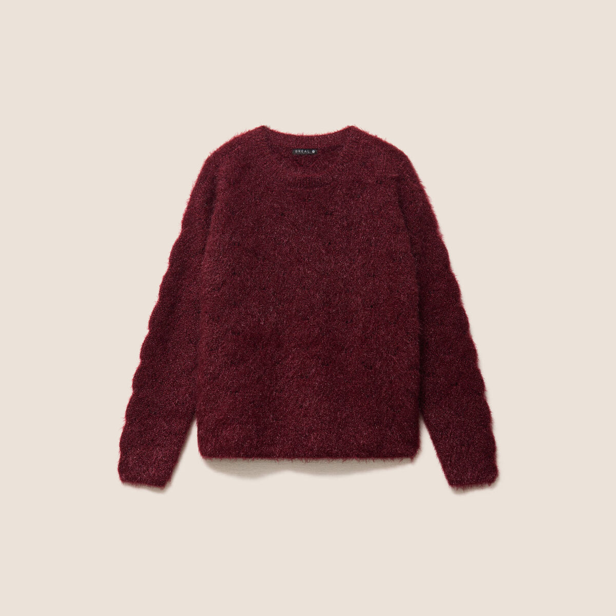 Pull ajour&eacute; col rond bordeaux femme