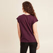 T-shirt col v manches courtes en lin prune femme