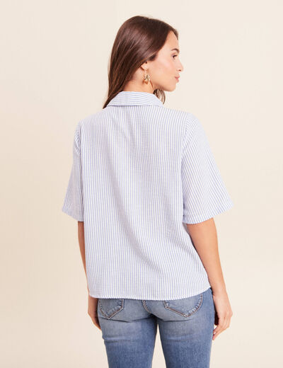 Blouse ample col chemise manches courtes bleu femme