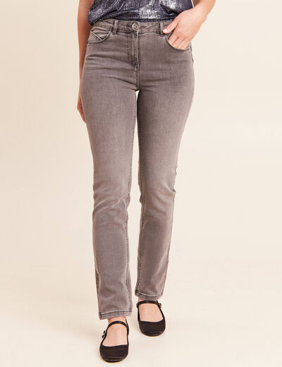 Jean coupe ajust&eacute;e long gris femme