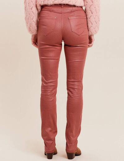 Pantalon ajusté enduit marron cognac femme