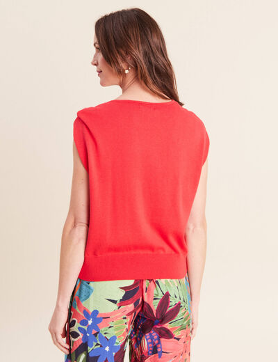 Pull sans manches col rond rouge femme