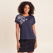 T-shirt &agrave; sequins manches courtes bleu marine femme