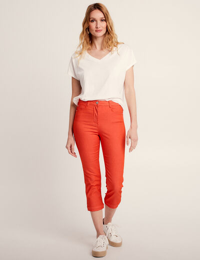 Pantacourt droit taille haute orange femme