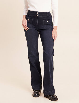 Jean coupe bootcut taille haute denim blue black femme