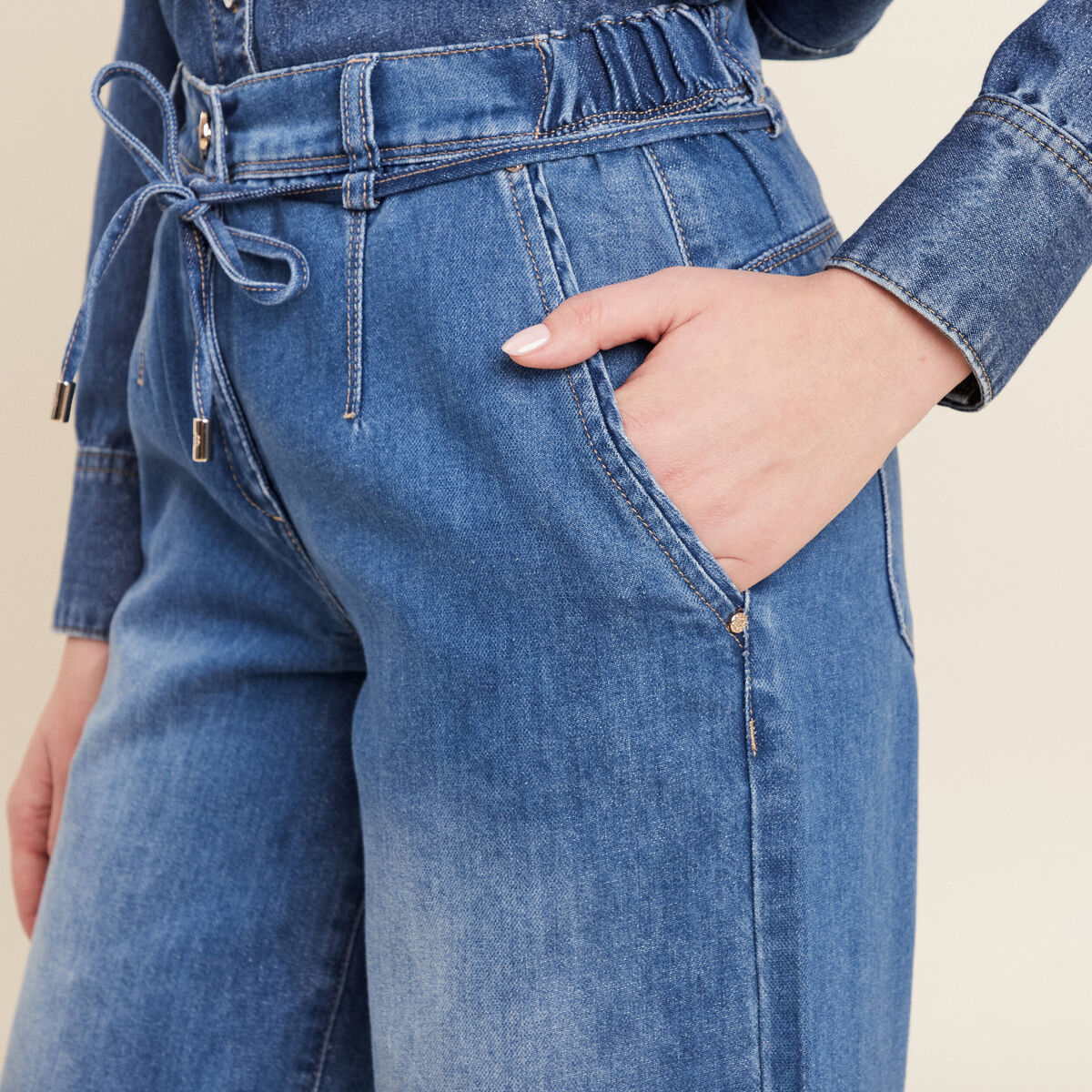 Jean coupe large avec cordon denim double stone femme