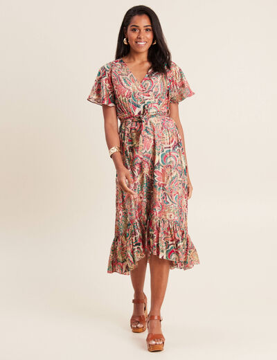 Robe longue évasée fluide rose femme