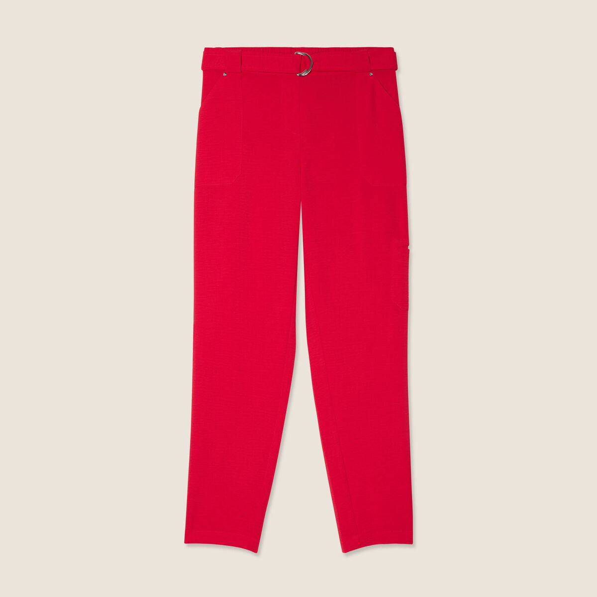 Pantalon flou ceintur&eacute; rouge femme