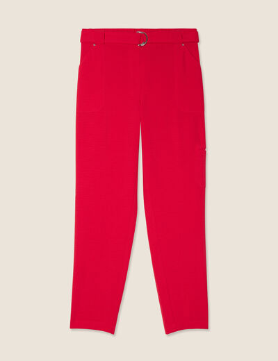 Pantalon flou ceinturé rouge femme