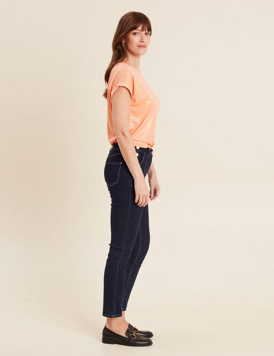 Jean ajusté boutons denim brut femme