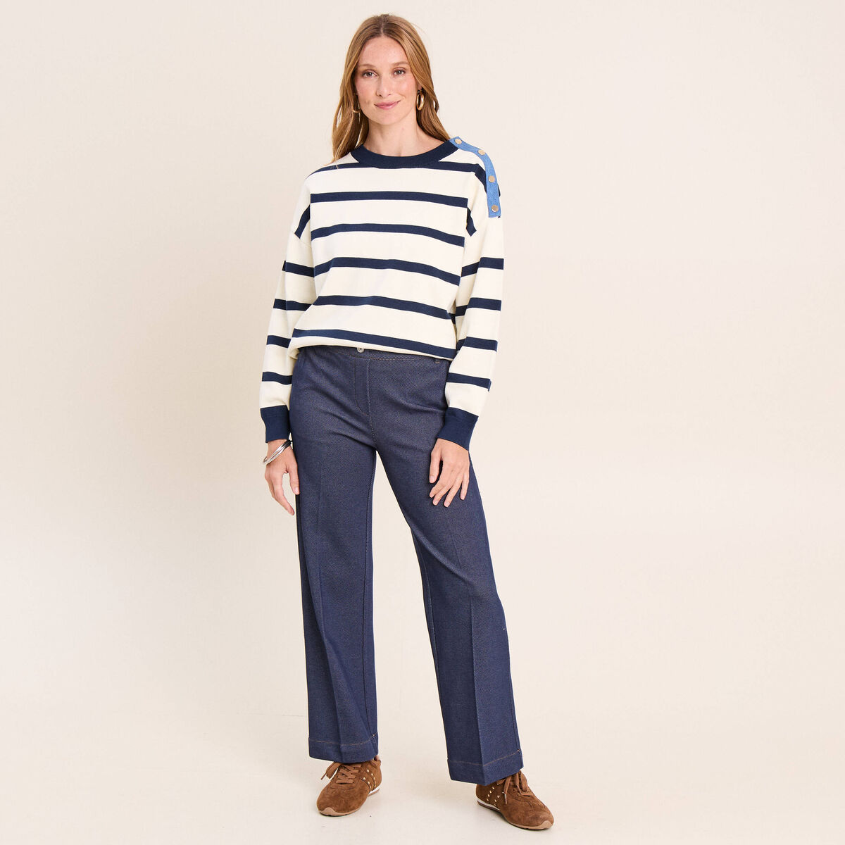Jean large 7/8&egrave;me denim brut femme