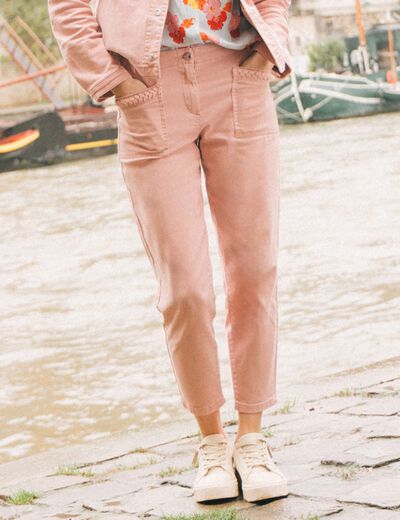 Jean carotte 7/8ème rose pastel femme