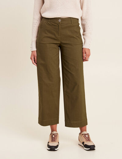 Pantalon large 7/8ème vert olive femme