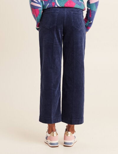 Pantalon large velours c&ocirc;tel&eacute; bleu marine femme
