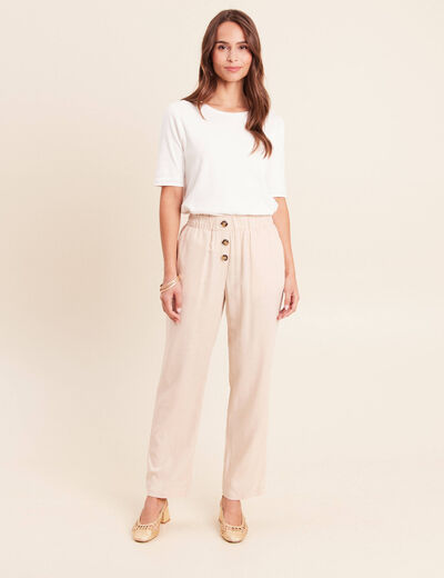 Pantalon large taille haute ivoire femme