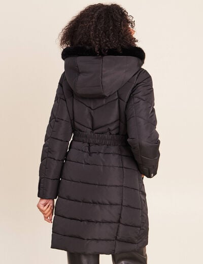 Doudoune cintr&eacute;e &agrave; capuche doubl&eacute;e noir femme
