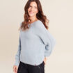 Pull droit col rond manches longues bleu canard femme
