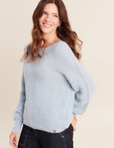 Pull droit col rond manches longues bleu canard femme