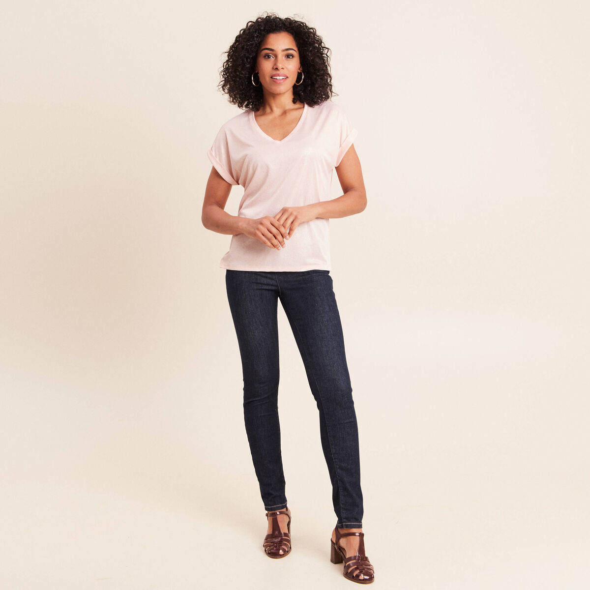 T-shirt manches courtes vieux rose femme