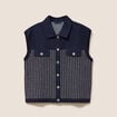 Veste sans manches col chemise bleu marine femme