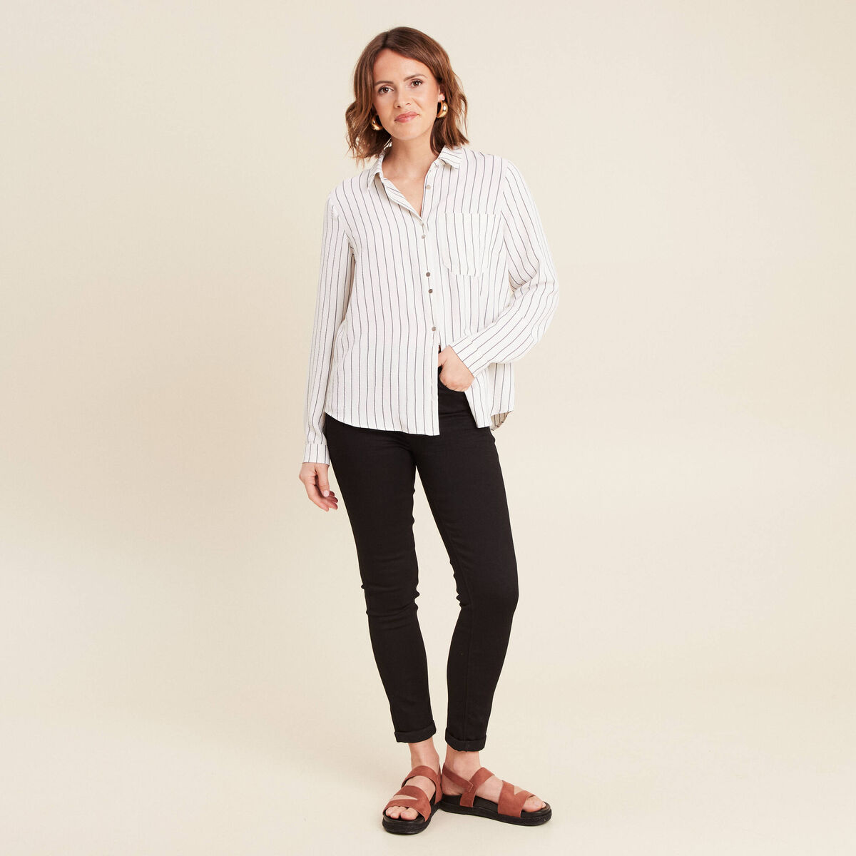Chemise manches longues gris foncé femme