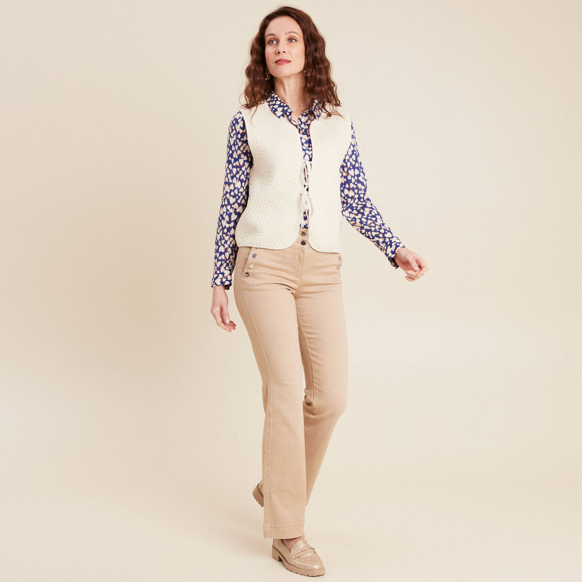 Gilet sans manches matelass&eacute; ecru femme