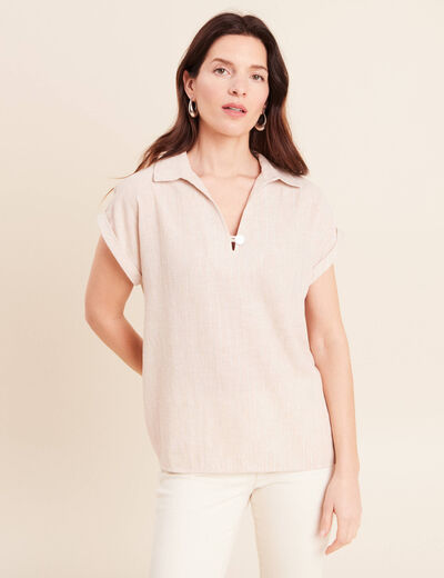 Blouse manches courtes fluide beige femme
