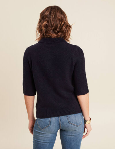 Pull manches courtes bleu foncé femme