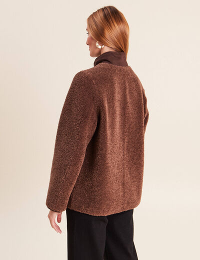 Manteau manches longues col montant marron fonc&eacute; femme