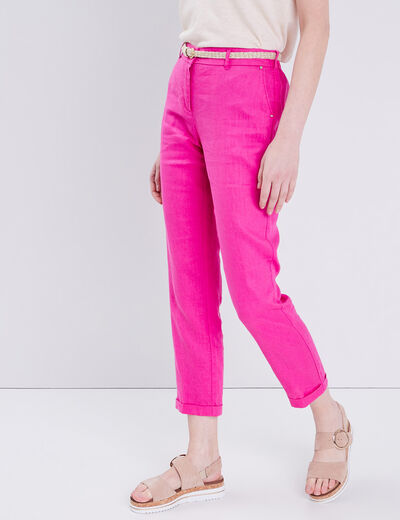 Pantalon chino taille basculée rose fushia femme
