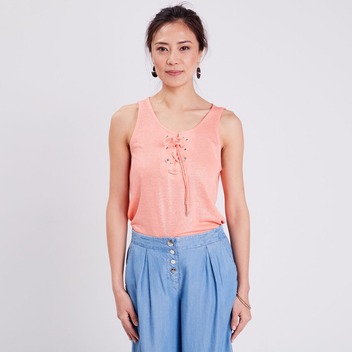 Débardeur bretelles larges rose corail femme