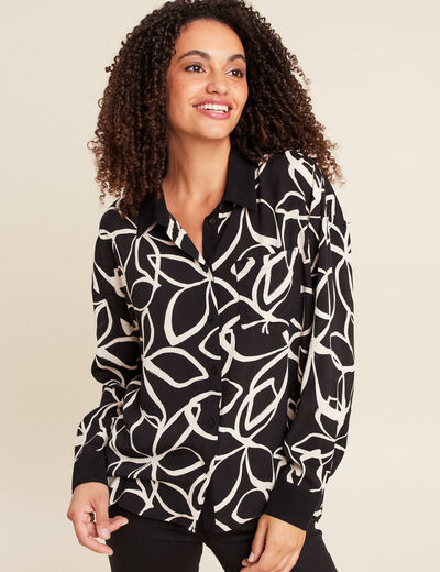 Chemise ample mi-longue manches longues noir femme