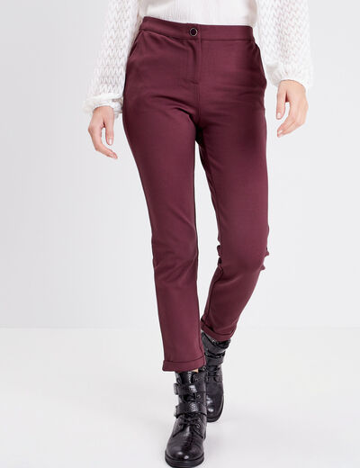 Pantalon ajusté taille basculée bordeaux femme