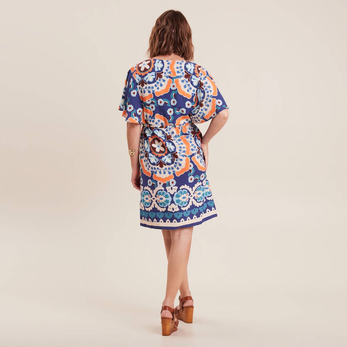 Robe droite col cache-coeur bleu femme