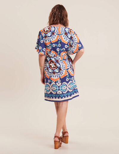 Robe droite col cache-coeur bleu femme