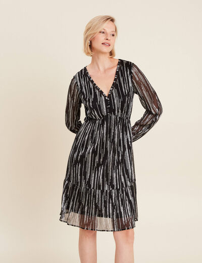Robe argentée à sequins évasée noir femme