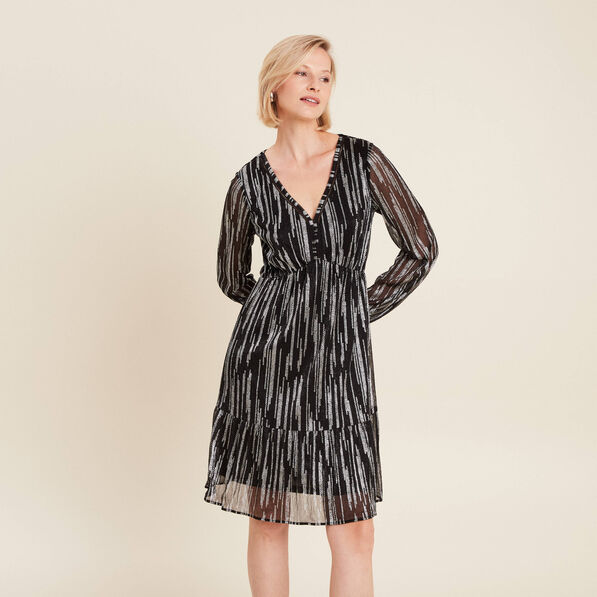 Robe argentée à sequins évasée noir femme