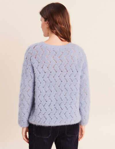 Pull manches longues ajour&eacute; denim snow gris femme